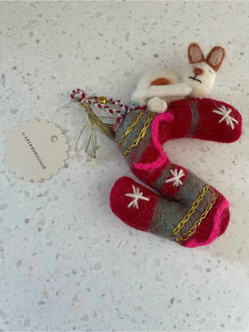 NWT Anthropologie Forest Friends Wool Felt Ornament Monogram S Cat